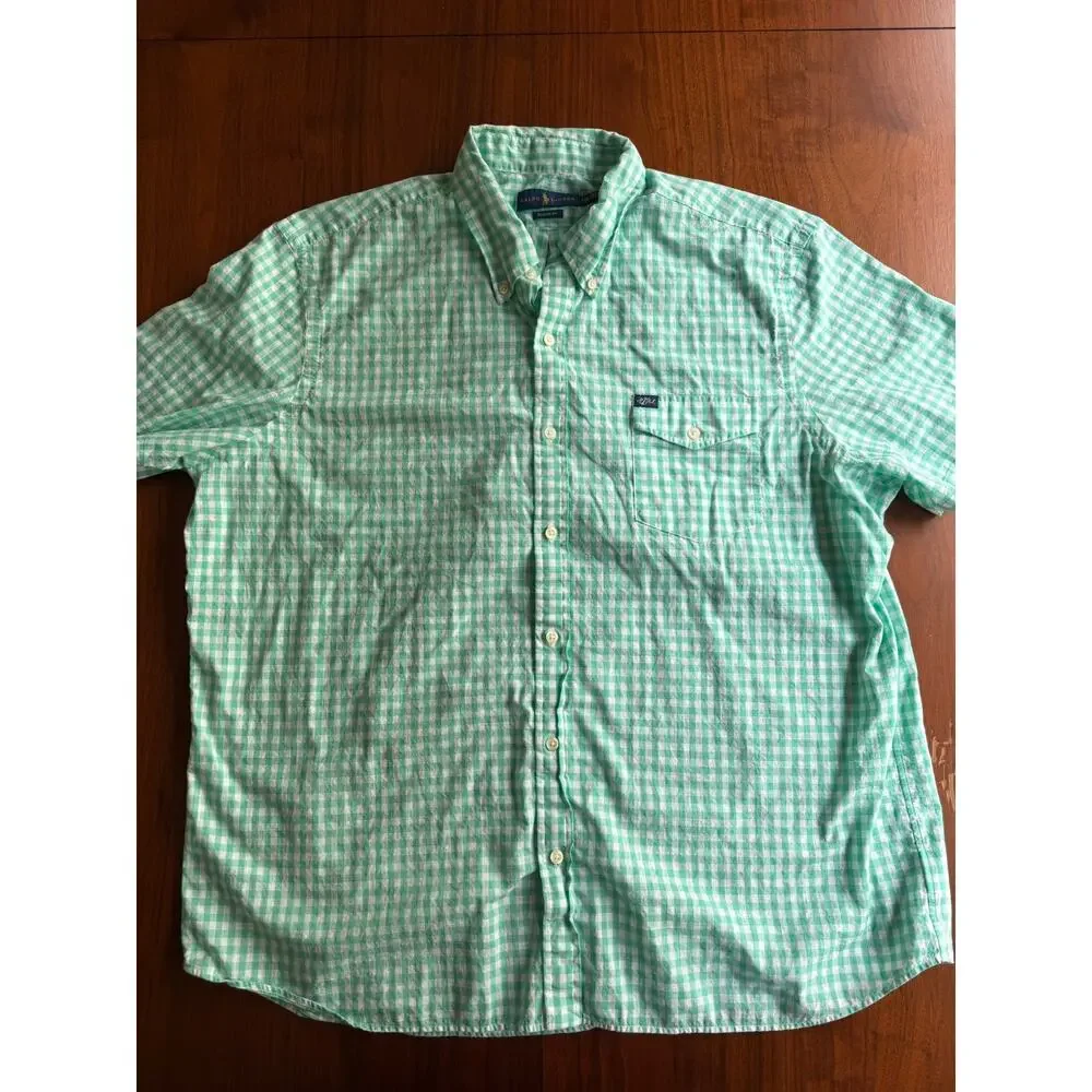 Polo Ralph Lauren Men's Classic Fit Teal Gingham Short Sleeve Shirt - Size XXL